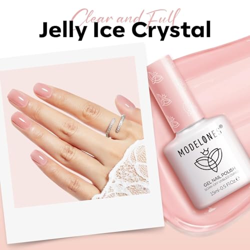 Image of modelones Jelly Nude Pink Gel Nail Polish 15ML, Hema Free Summer Soak-Off UV Gel Polish - 28+Days Long-Lasting Nail Art DIY Manicure Kit Home Salon Women Gifts