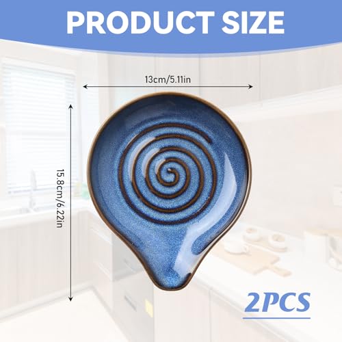 Ceramic Spoon Rest with Spiral Design, 2 Pcs Handcrafted Glazed Stoneware Spoon Holder Teaspoon Rest Heat Resistant Dishwasher Safe Modern Farmhouse Kitchen Decor Accessories for Spoons - Image 3