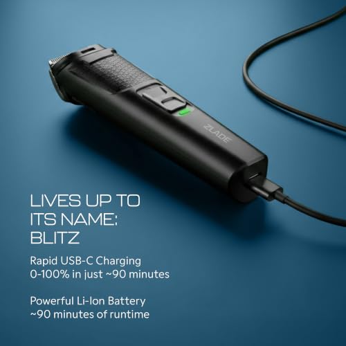 Image of Zlade Jaws Blitz All in One Beard Trimmer for Men | 7 length settings of 0.5mm to 12mm | 3 Interchangeable Heads - Beard Trimmer, Nose & Ear Trimmer, Precision Styling Trimmer | USB-C Fast Charging, 90mins runtime (Black)