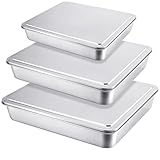 Tioncy 3 Set Stainless Steel Cake Pan with Lid 13/11/9 Inch Rectangle Sheet Baking Pan with Covers Bakeware with Lids for Cakes Breads Casseroles Fish Vegetables and More