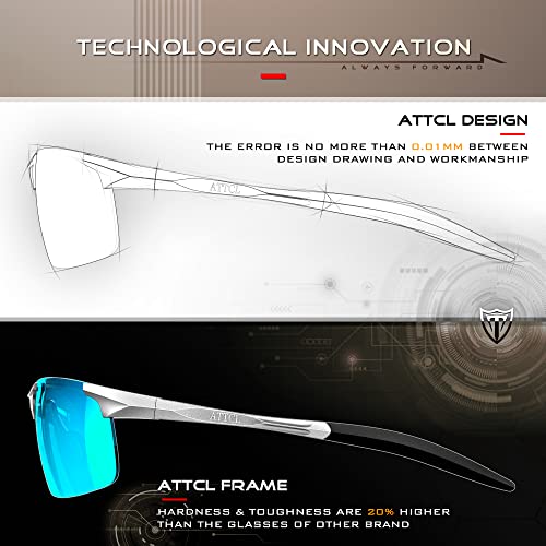 Attcl Men's Mirrored Driving Polarized Sunglasses For Men Al-Mg Metal Frame 8177-Silver-Blue #TOP5
