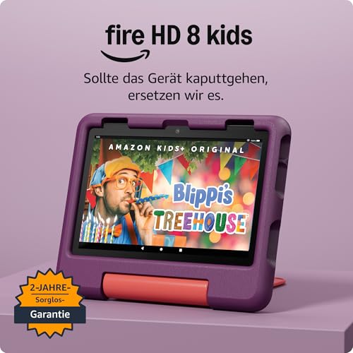 Amazon Fire HD 8 Kids-Tablet (Neueste Generation), für Kinder von 3-7 J. | 3 GB RAM, werbefreie Inhalte, integrierte Kindersicherung, 13 Std. Akkulaufzeit, 32 GB, violett (2024)