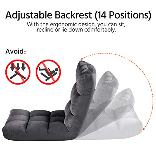 Yaheetech Bodenstuhl Faltbar, Lazy Sofa, Relaxsessel klappbar, Meditationsstuhl, Bodensessel mit Verstellbarer Lehne, Lesesessel für Zuhause oder Büro Grau