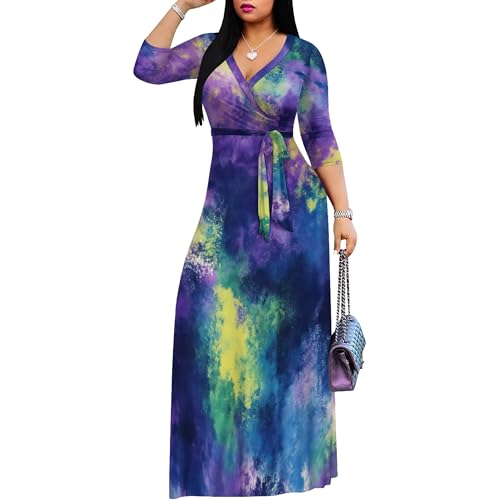 Image of PinkPatty Plus Size Maxi Dress for Women 3 /4 Sleeve Casual Long Dress | Soft stretchy fabric, functional pockets, flattering wrap v neck for vacation, casual wear and everyday styling