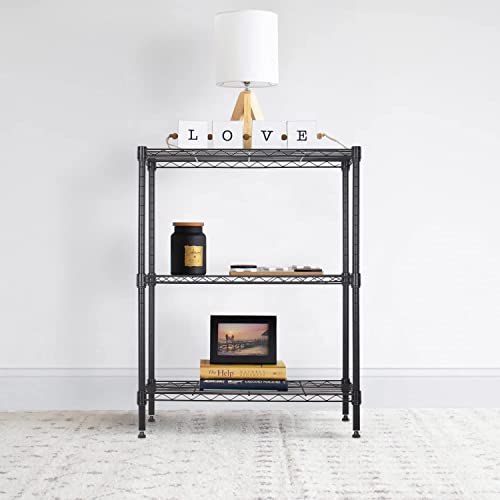 Bestoffice 3-Shelf Adjustable Metal Storage Shelves Wire Shelving Unit Organizer Wire Rack 450Lbs Capacity For Small Places Kitchen Garage 23Lx13.2Wx30.2H,Black #TOP6