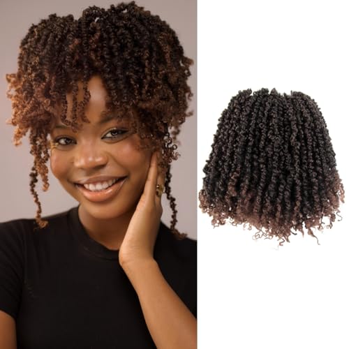 Osuntress 8 inch Yanky Twist Crochet Hair 10 Packs, Pre-looped Short Mini Spring Twists Micro Yankee Passion Braids （200 Strands, Ombre Medium Dark Brown)
