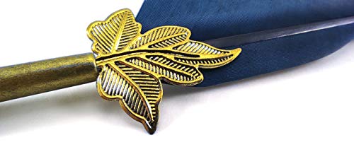 Toysvill Retro Feather Pen Set, Quill Pen Set Calligraphy Writing Dip Pen With Black Ink, 5 Replacement Nibs, Pen Stand Base, Luxury Vintage Signature Pen (Blue) #TOP3