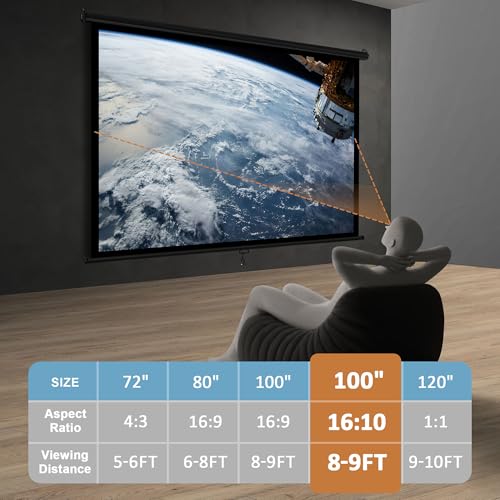 Image of SUPER DEAL 100'' 16:10 HD Projection Screen Foldable Anti-Crease Portable Projector Movie Screen Manual Pull Down for Home Theater Presentation Education Outdoor Indoor Public Display, Black