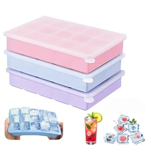 3 Packs Ice Cube Tray with Lid, 45 Cubes Ice Cube Trays, Silicone Ice Cube Trays Reusable and BPA Free for Whiskey, Cocktail, Drinks, Freezer, Souper(Pink, Blue, Purple)