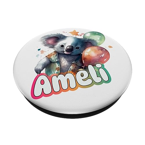 AMELI - Adorable girl name with cute Koala PopSockets Swappable PopGrip, Black - Image 2