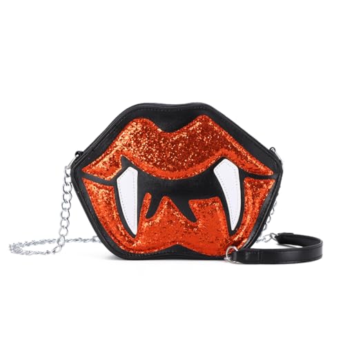 SUKUTU Lip Shaped Shoulder Bag for Women Novelty Funny Halloween Purse Devil Fangs Mouth Crossbody Bag