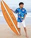 Weecreeture Boy's Button Down Hawaiian Shirt Short Sleeve, Kids Summer Beach Hawaiian Shirts for Boys for 11-12 Years（Blue Sea Island）