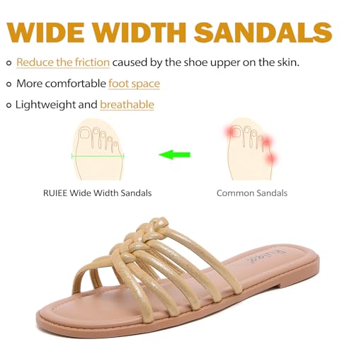 Image of Ruiee Wide Width Sandals for Women, Summer Flat Slides Casual Braided Wide Feet Sandal Comfort Slip on Sandals Open Toe Beach Shoes for Women.