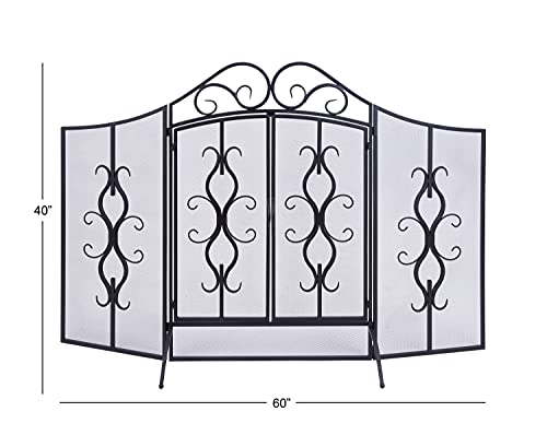 Deco 79 Metal Abstract Fireplace Screen With Scrollwork Design, 60" X 24" X 40", Gray #TOP4