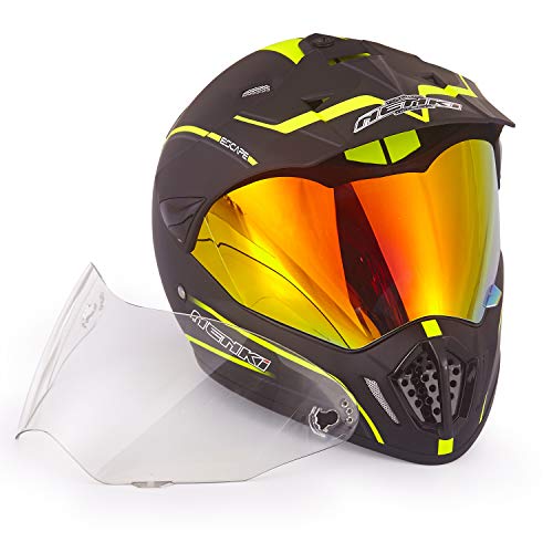 NENKI Dual Sport Helmet for Men Women, Adult Off Road Dirt Bike ATV Enduro Motocross Helmet,DOT Approved Motorcycle Helmet Tinted Red Visor(L,Fluo Yellow)