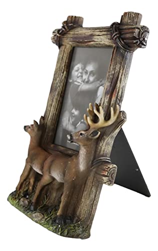 Ebros Gift Country Rustic Wildlife Buck Deer Stag Antlers By Barbed Wire Wooden Farm Fence Easel Back Picture Frame For 4"X6" Photo Hunters Does Deers Fawns Antler Racks Cabin Lodge Cottage Accent #TOP2