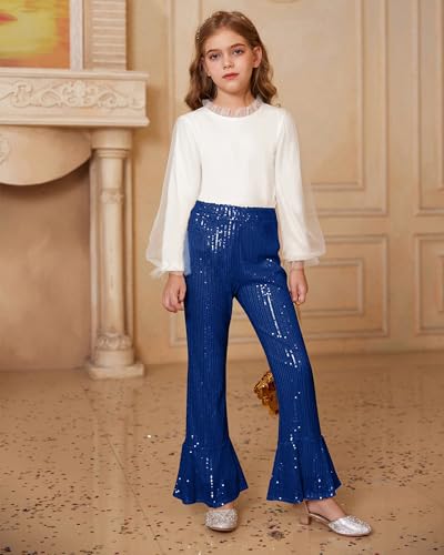 Image of GRACE KARIN Girls Sequin Pants Sparke Trouser Glitter Dance Bell Bottoms 5-14