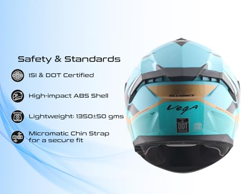 Image of Vega Zap DV Alliance Full Face Riding Helmet with Dual Visor, Shock Absorbing Liner, Comfortable Interior, Lightweight Shell, Aerodynamic Design, Ventilated Fit, and Modern Hex Blue Black Styling Hex Blue Black-L