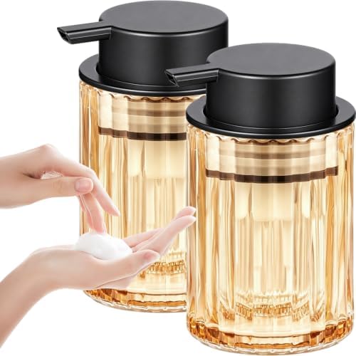 Amolliar Foaming Soap Dispenser, 8OZ Amber Glass Soap Dispenser Black 2Pack