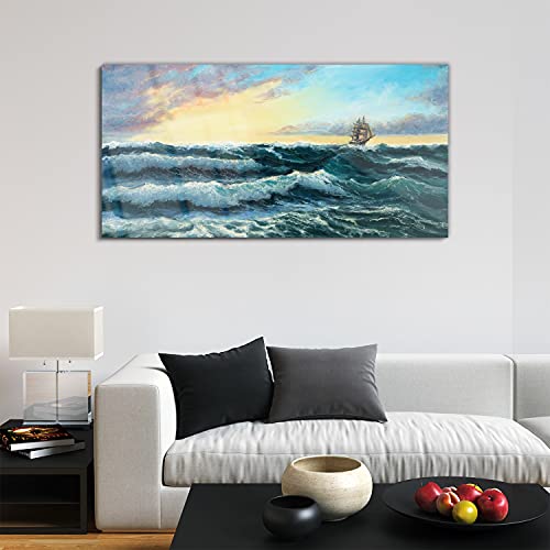 Tableau acrylique 120x60cm ocean ship storm pour dynamiser un mur blanc vide - 3