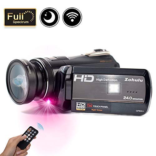 ZOHULU Video Camera Vlogging Camera for YouTube, 1080P FHD 30FPS WiFi Full Spectrum Night Vision Camcorder