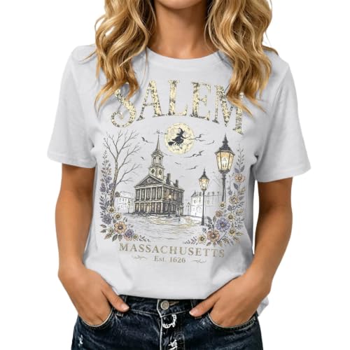 Halloween Witch Shirts For Women Salem Massachusetts Est. 1626 Tee Tops - image 1