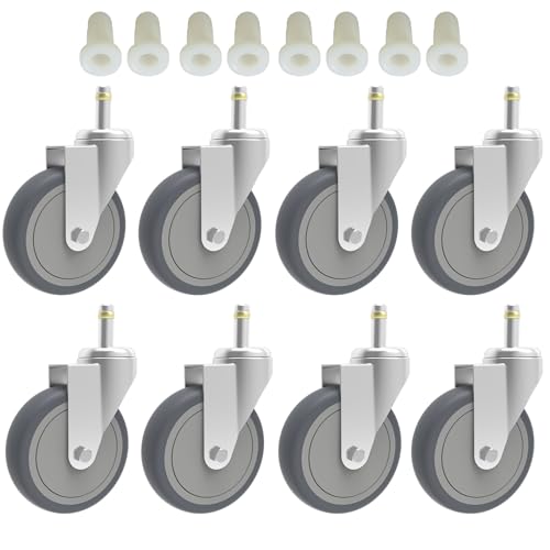 RILIDRI 4-Inch Swivel Stem Caster, 7/16-Inch Stem Diameter Rubber Wheel, Heavy Duty TPR Replacement Wheels for Rubbermaid Mop Bucket Cart Grill Casters - 8 Pack