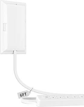 Flat Plug Extension Cord 6FT with Outlet Cover, Outlet Concealer Kit with Flat Plug Power Strip 5AC Outlets, 1875W Flat Outlet Extender Surge Protector for Kitchen, Home, Office,Tight Space 6 Feet