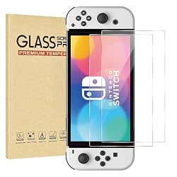 Jngnpn 2-Pack Tempered Glass Screen Protector for Switch OLED Model 2021 [7 Inch]，HD Clear, Anti Scratch, Bubble Free, Easy Installation, 9H Hardness, Ultra Thin
