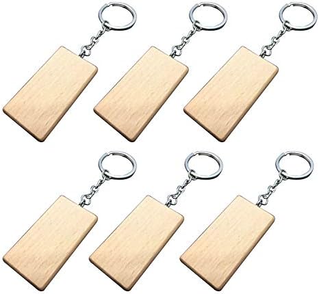Suneast 6 Pcs DIY Blank Wooden Keychain Natural Wood Keyring Metal Key Ring Bag Car Pendant Ornaments for Women Men Christmas Valentine's Day Gifts - 6 Shapes