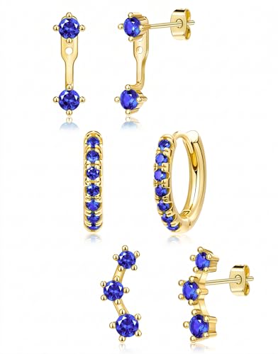 Gold Blue Earrings for Women Royal Blue September Birthstone Jewerly Set Stud Jacket Earring Stack September Birthday Gifts for Women