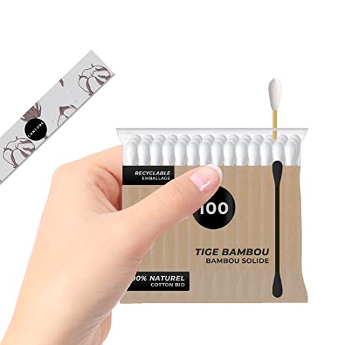 Wattestäbchen 100 – Candore – Stärkerer Bambusstab, weicher Baumwollkopf – Biologisch Abbaubar