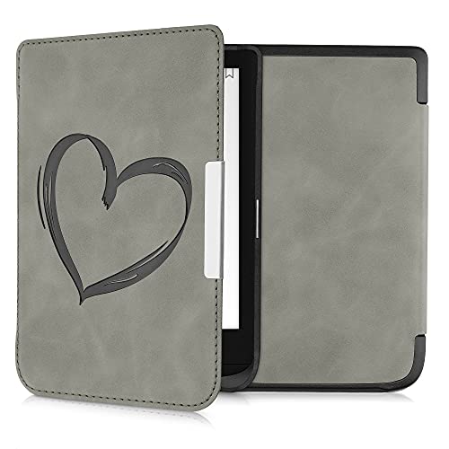 kwmobile Custodia Compatibile con Pocketbook Touch Lux 4/Lux 5/Touch HD 3/Color (2020) - Cover in Simil Pelle Magnetica Flip Case Custodia per eReader Grigio