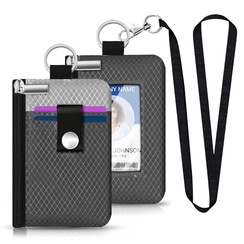 Image of Minimalist RFID Blocking Small Wallet with ID Window,WaterResistant Zip Id Case Wallet with Lanyard Keychain for Cards,Cash,Travel,Women,Men (DardGray /LightGray)