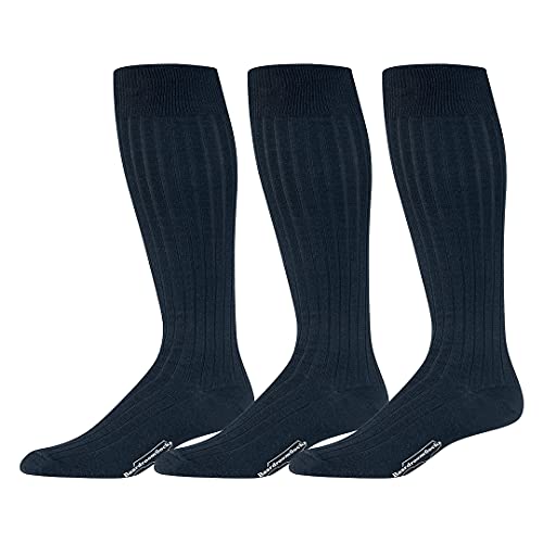 Merino Wool Dress Socks for Men Over-the-Calf Ribbed Wool Dress Socks for Mens Size 8-12 Comfortable and Breathable Socks with Reinforced Heel and Toe by Boardroom Socks 3 Pairs of Dark Navy