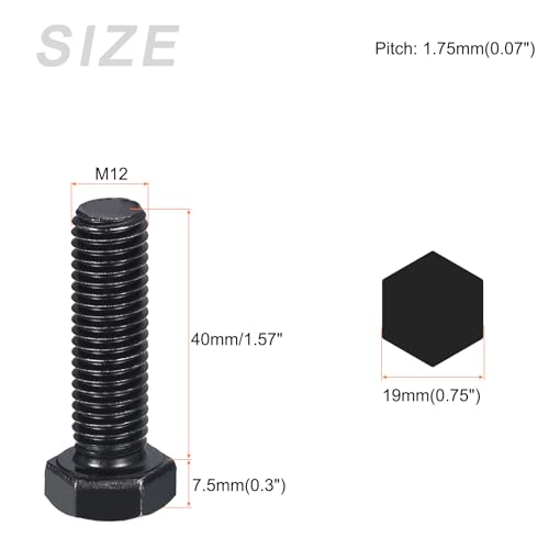 Image of METALLIXITY Hex Bolts (M12-1.75x40mm) 5Pcs, 8.8 Grade Carbon Steel Fully Threaded Black Oxide, Coarse Thread UNC Hex Head Screw Bolt - for Furniture Repair