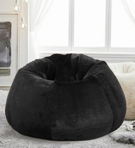 Image of Premium and Luxurious Fur Bean Bag Sofa Chair (Without Beans) Bean Bag Cover Without Beans. for Kids and Adults XXXL (Black Fur + 3XL)