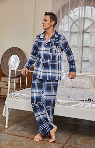 Vulcanodon Mens Plaid Pajama Set, Soft Print Pajamas for Men, Lightweight Warm PJS with Pockets4