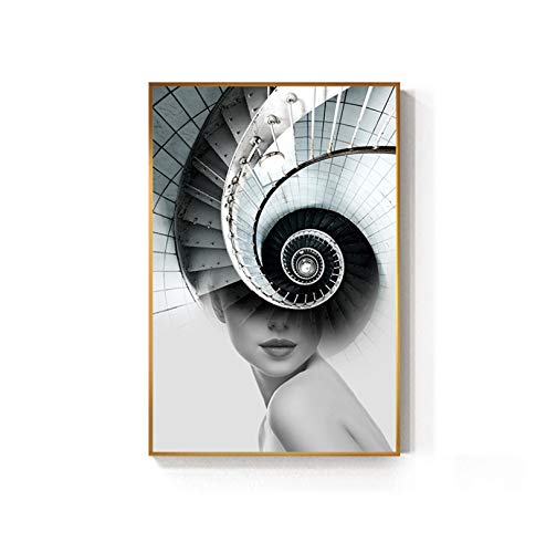 Toile Art Peinture Salon pour habiller un mur vide avec une affiche design femme escalier 60x90