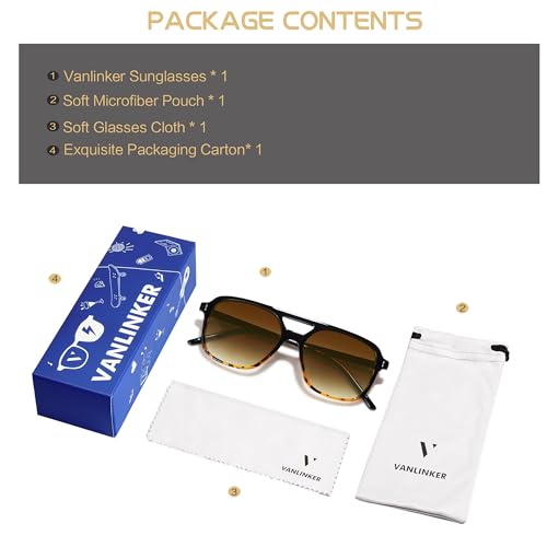 Image of VANLINKER Retro Vintage 70s Square Aviator sunglasses for women men VL9611X