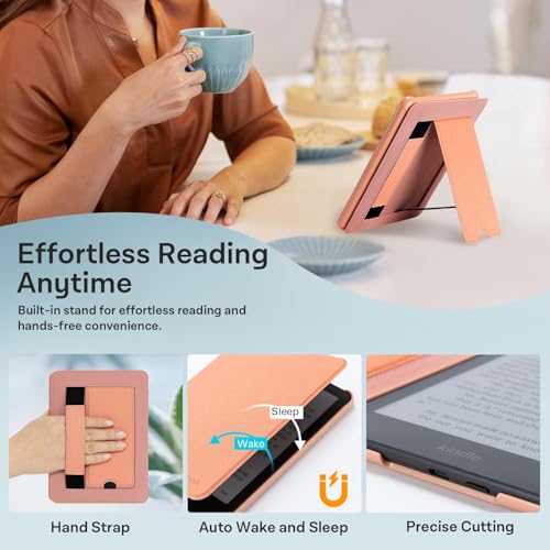 Image of CoBak Lightweight Stand Case for 7 inch Kindle Paperwhite 12th Gen 2024 and Kindle Colorsoft with Right Hand Strap - Compatible with iPhone MagSafe, for Samsung /Belkin /Anker Wireless Charging Pads