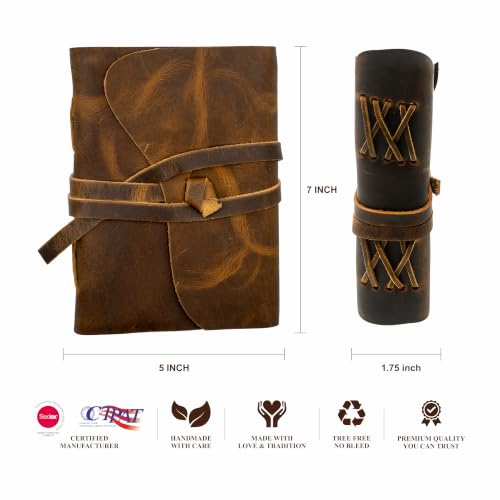 Image of Leather Journal Notebook Handmade Writing Journal Leather Diary, Travel Scrapbook, Sketchbook, Planner & Gift for Men & Women Gift for Writers, Students, Artists, Journal Lovers (Light brown-1, 5X7)