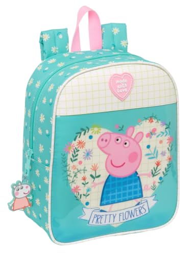 PEPPA PIG PRETTY FLOWERS – Zaino per bambini, zaino per la scuola, adattabile al carrello, ideale per l'asilo, comodo e versatile, qualità e resistenza, 22 x 10 x 27 cm, Menta/Giallo Pastello, M,