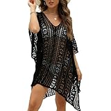MLPKOI Womens Beachwear Cover Ups, Camisa Suelto de Bikini V Cuello Vestidos de Playa Kimono de Encaje Sexy y Elegante para Vacaciones, Piscina, Playa y Fiesta
