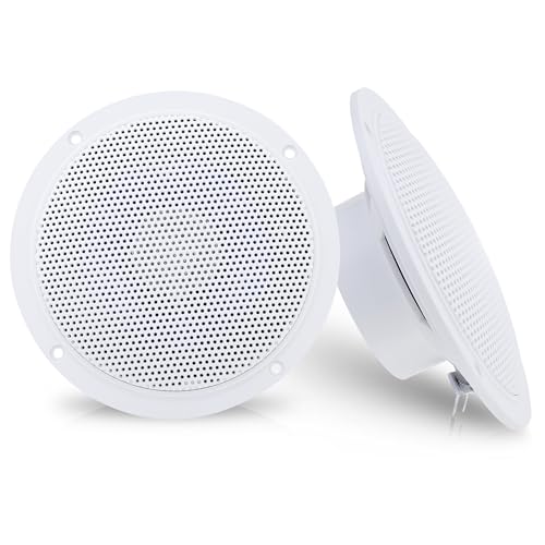 Pyramid 5.25” Dual Waterproof Marine Speakers - 100W 4Ohm Outdoor Car/Boat Radio Stereo Speakers Waterproof/Weather Proof Marine Stereo Speakers System Pair - Mounting Kit, Speaker Wire, Grill MDC6