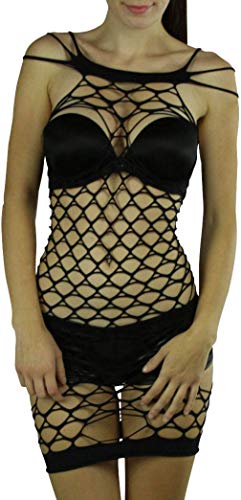 Image of ToBeInStyle Women's Stretch See Through Fishnet Novelty Mini Rave Party Dress