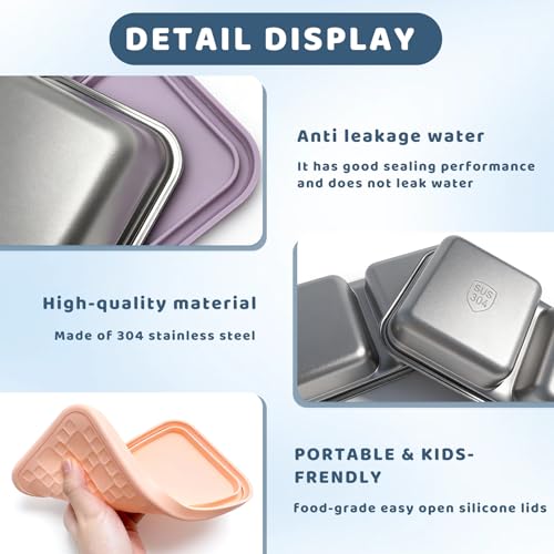 Image of 15 oz Snack Containers for Kids, Stainless Steel Lunch Box 3 Pack