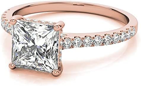 1.00carat- 6.5MM Princess Cut Moissanite Engagement Ring In 14k Gold With Accent Lab Diamond For Women,D-VVS1