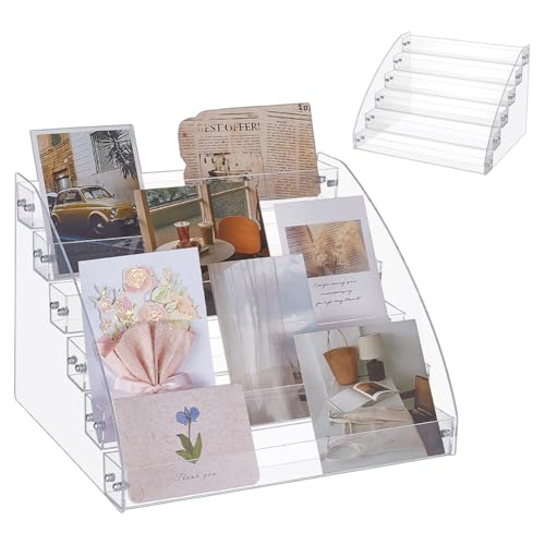 UNICRAFTALE Expositor de 6 niveles para tarjetas de felicitación de acrílico, portátil, soporte para tarjetas de Navidad, organizador de pegatinas, sellos, tarjetas postales, soporte para tarjetas de