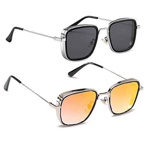 Image of ELEGANTE combo of 2 Square Kabir Singh Sunglasses for Men and Boys, UV Protected Carryminati Sunglasses